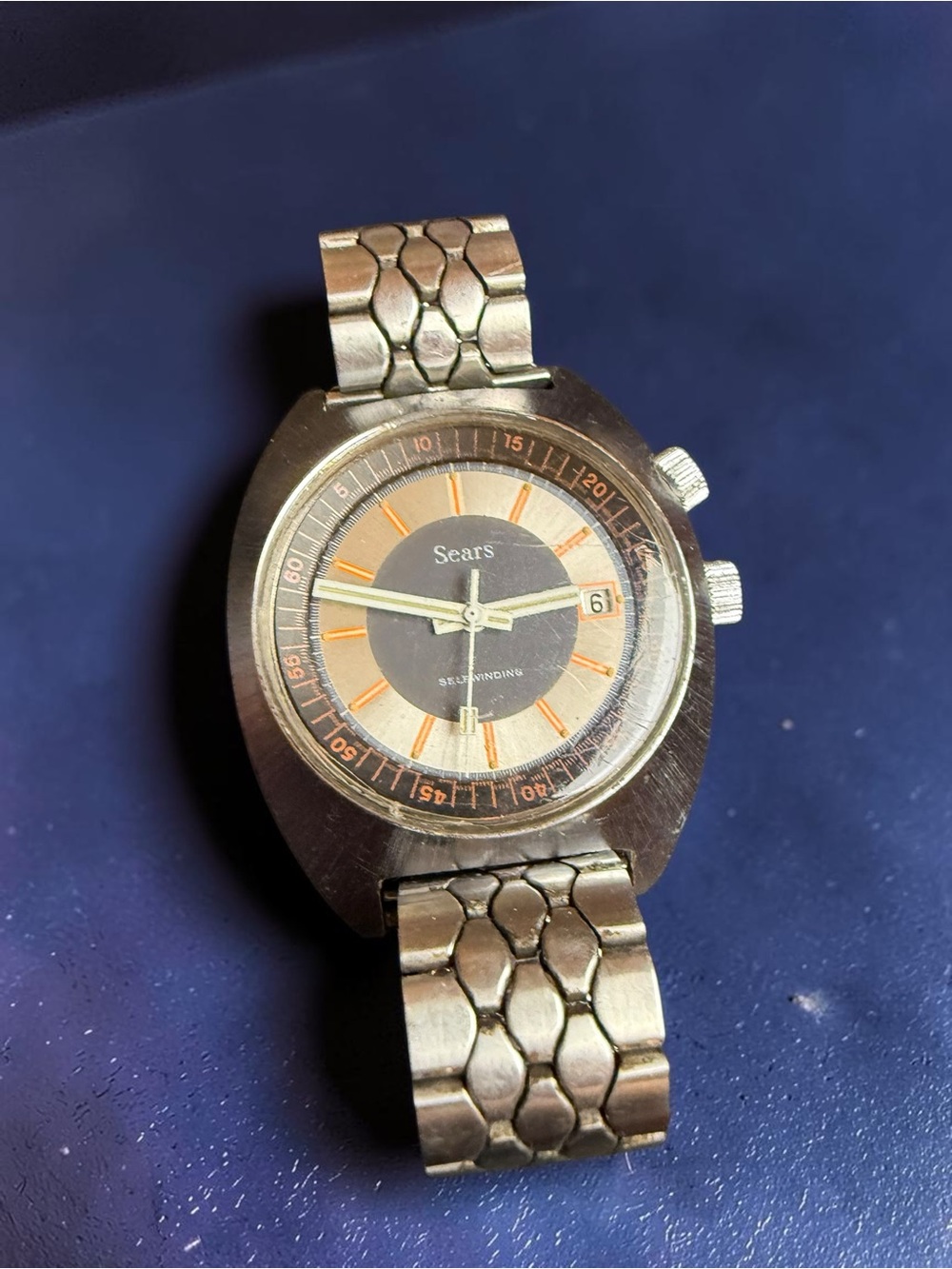 Rare Vintage Sears 16099/12 Swiss Automatic Skin Diver Dual Crown Original Brace - Picture 3 of 7